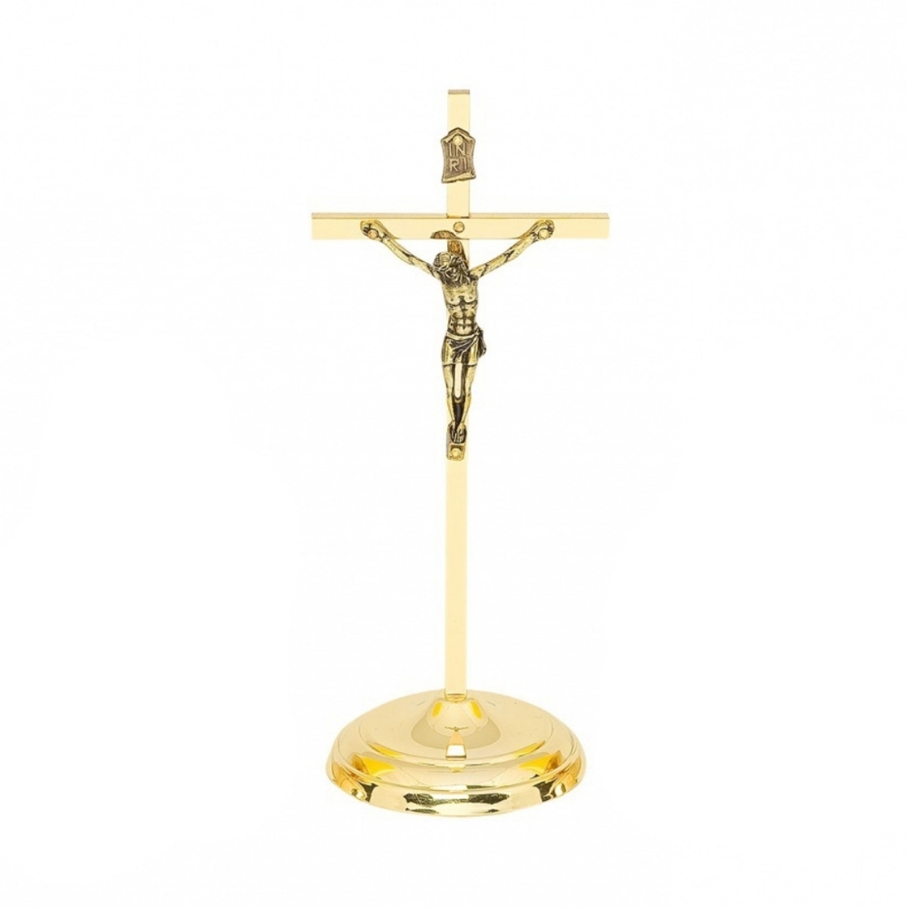 NWT Cross Moreli Gold-Tone Brass Standing Crucifix Decoration